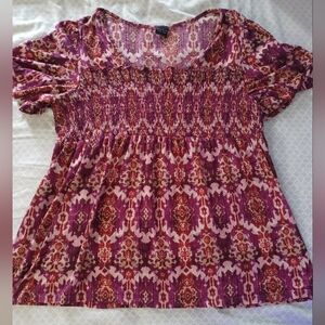 Faded Glory 3X Damask Peasant Top Wide Neck Elastic Chest